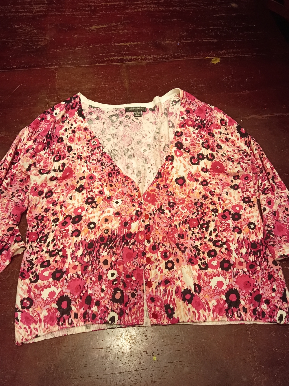 Designers Originals Pink Floral Button-Down Cardigan